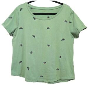 Adorable Embroidered T-Shirt Dusky Green With Blue & Yellow Bees, Size XL